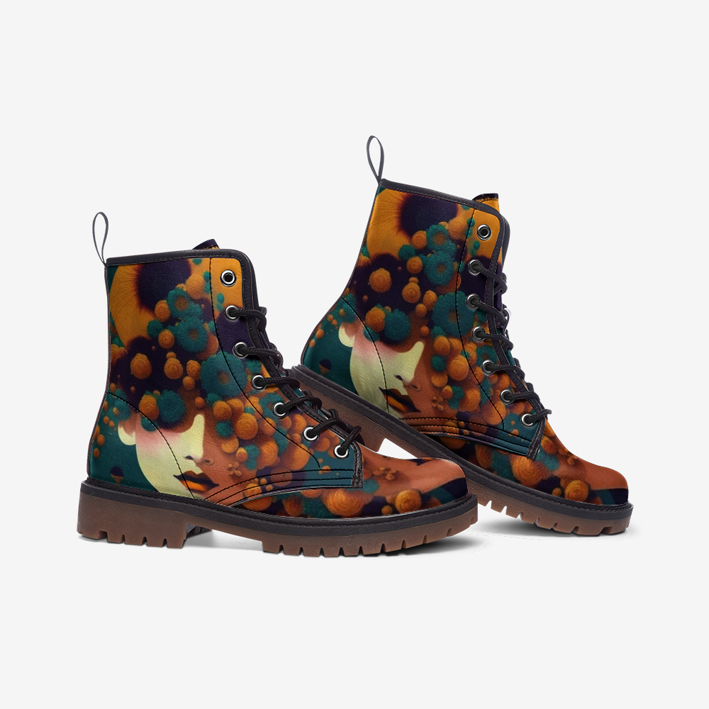 Hippie Art Zone - Hidden Eyes Girl on Leather Lightweight Boots for Hippies