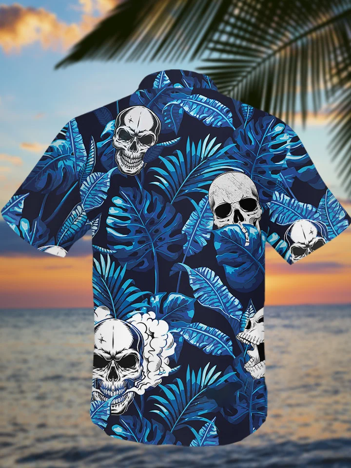 hippieartzone - BLUE SKULL TROPICAL HAWAIIAN SHIRT.
