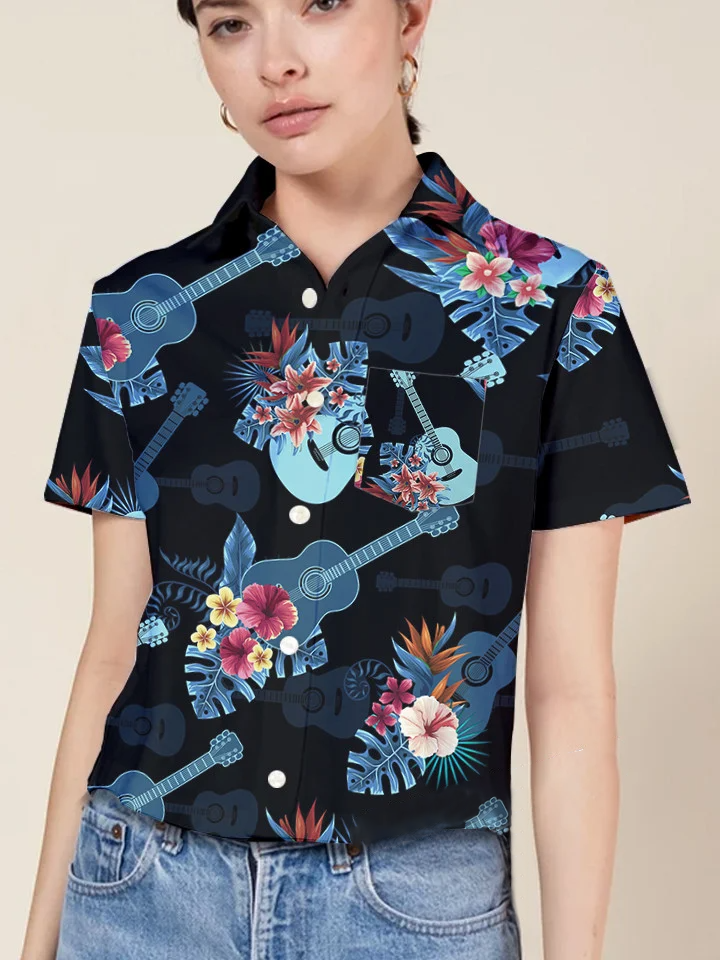 hippieartzone - BLUE GUITAR TROPICAL HAWAII SHIRT.