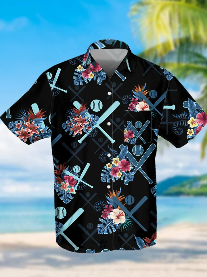 hippieartzone - BLUE BASEBALL BEACH TROPICAL HAWAII SHIRT.