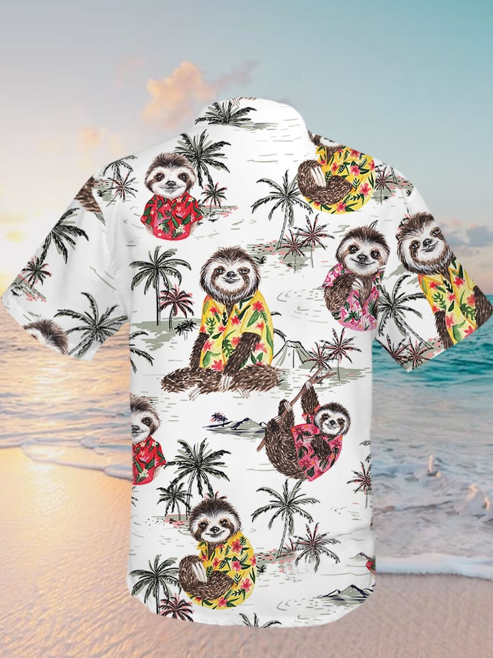 hippieartzone - WHITE SLOTH TROPICAL HAWAII SHIRT.
