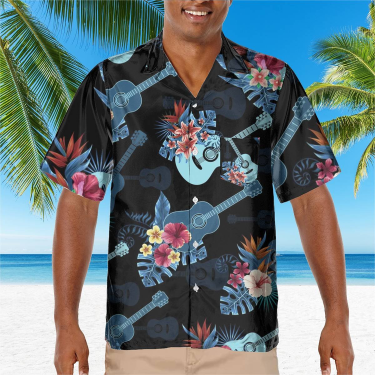hippieartzone - BLUE GUITAR TROPICAL HAWAII SHIRT.