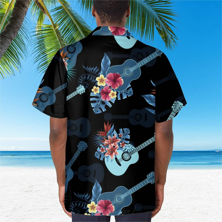 hippieartzone - BLUE GUITAR TROPICAL HAWAII SHIRT.