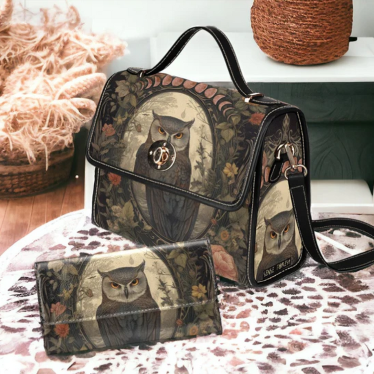 Owl Moon Dark Academia Witchy Canvas Satchel Handbag For Boho Hippie