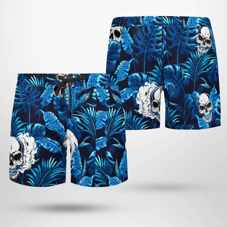 hippieartzone - BLUE SKULL TROPICAL HAWAIIAN SHIRT.