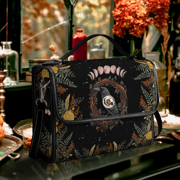 Witchy Raven Satchel Handbag For Boho Hippie