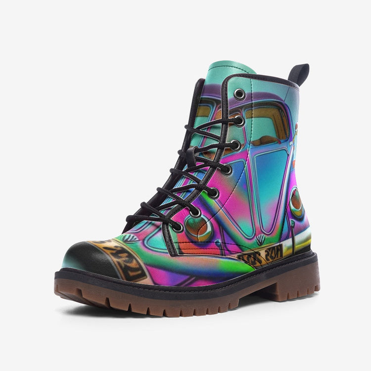 Hippie Art Zone - Holographic Beetle Casual Leather Lightweight Boots For Hippies