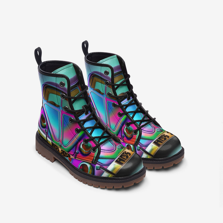 Hippie Art Zone - Holographic Beetle Casual Leather Lightweight Boots For Hippies