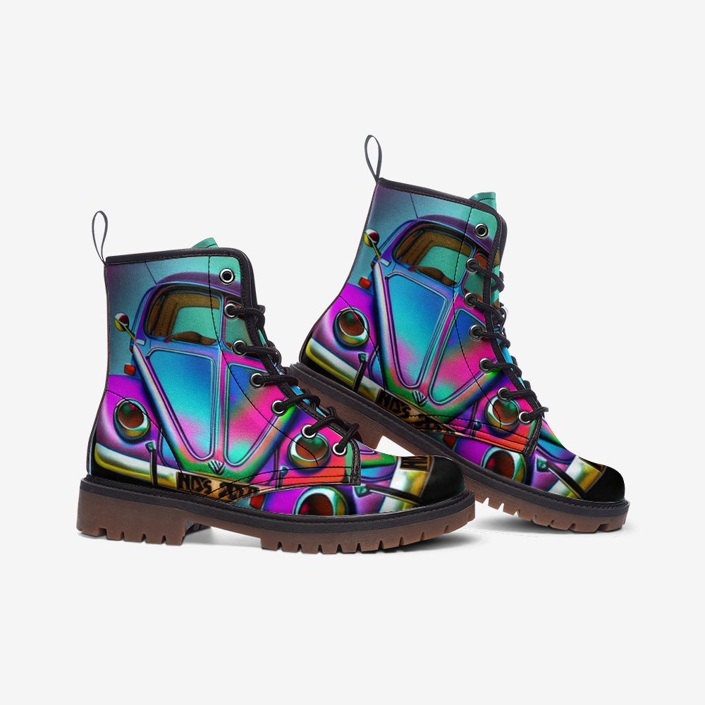 Hippie Art Zone - Holographic Beetle Casual Leather Lightweight Boots For Hippies