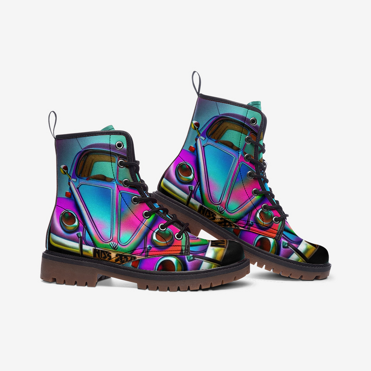 Hippie Art Zone - Holographic Beetle Casual Leather Lightweight Boots For Hippies