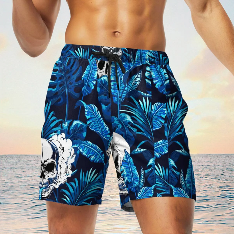 hippieartzone - BLUE SKULL TROPICAL HAWAIIAN SHIRT.