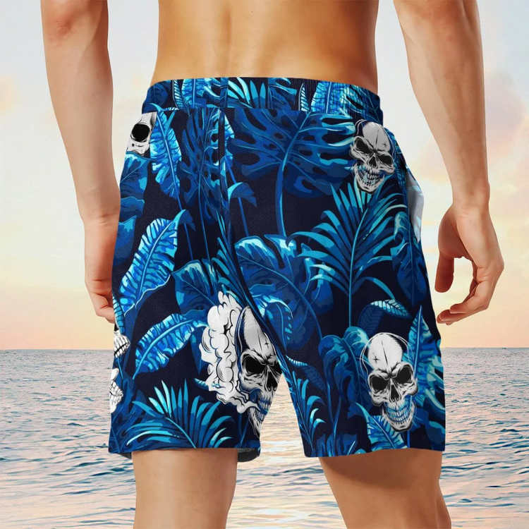 hippieartzone - BLUE SKULL TROPICAL HAWAIIAN SHIRT.