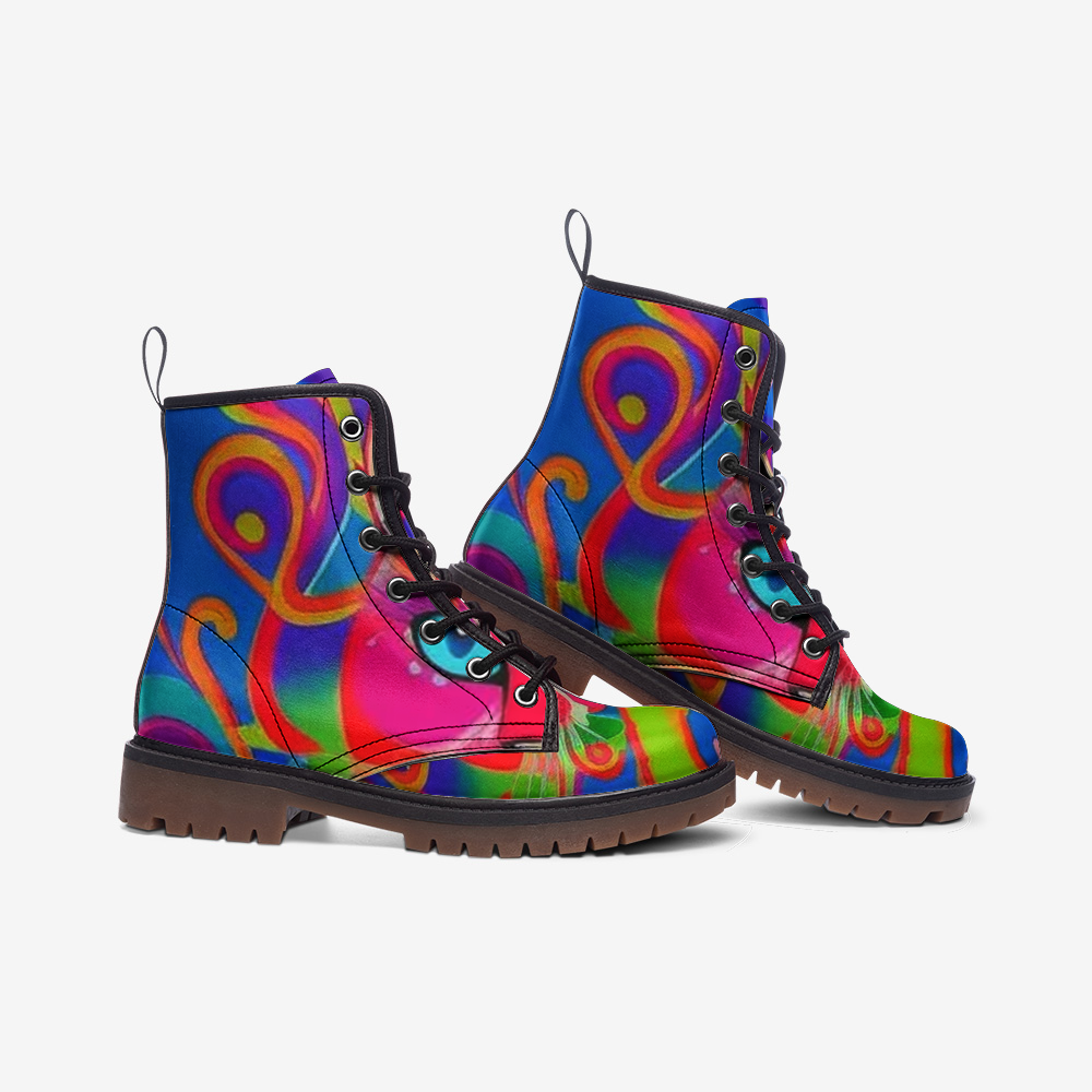 Hippie Art Zone - Colorful Abstract Leather Lightweight Boots For Hippies