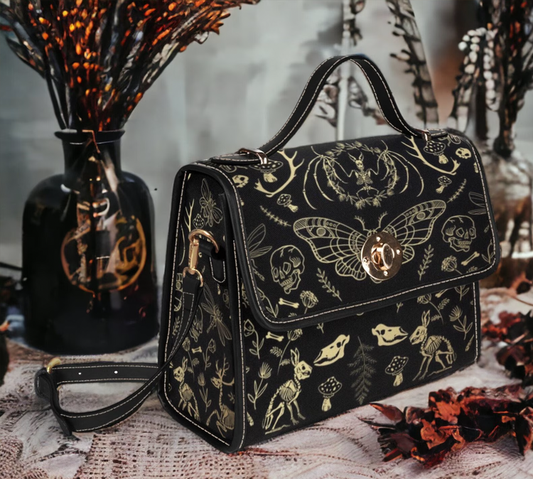 Cottagecore Forest Animal Bones Witchy Satchel Handbag For Boho Hippie