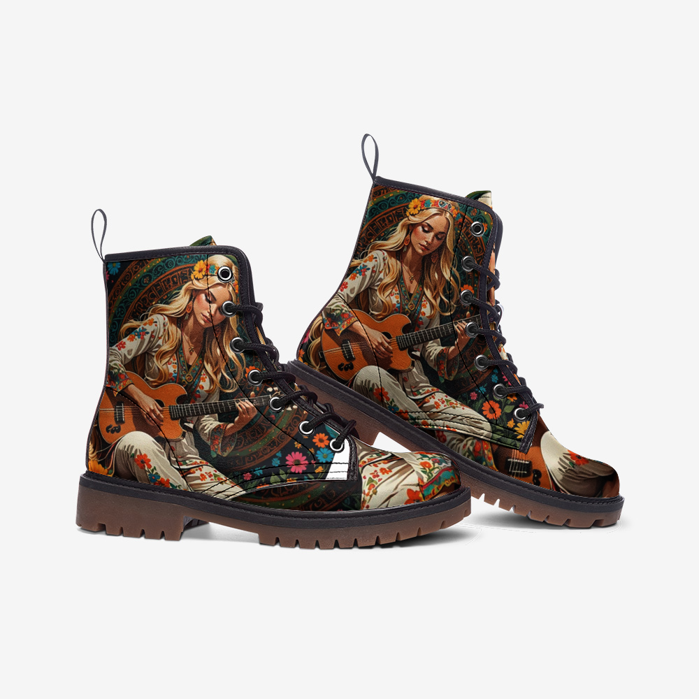 Hippie Art Zone - Blonde Guitarist, Bohemian Woman, Music Souls Casual Leather Lightweight For Hippies