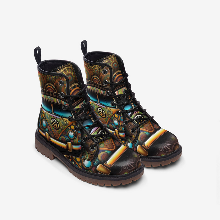 Hippie Art Zone - Groovy Hippie Van Casual Leather Lightweight Boots For Hippies