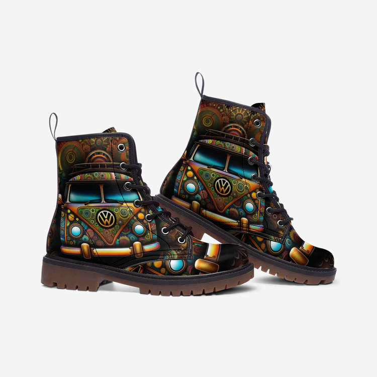 Hippie Art Zone - Groovy Hippie Van Casual Leather Lightweight Boots For Hippies