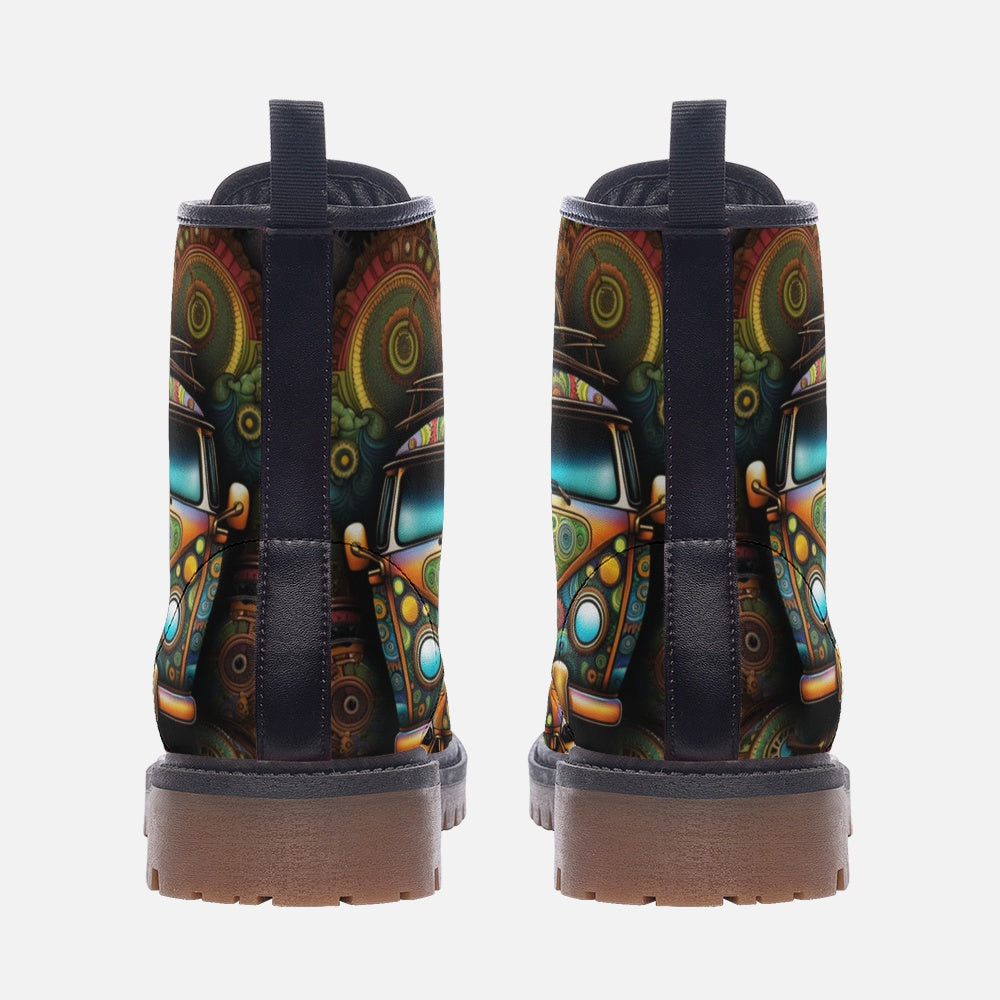 Hippie Art Zone - Groovy Hippie Van Casual Leather Lightweight Boots For Hippies