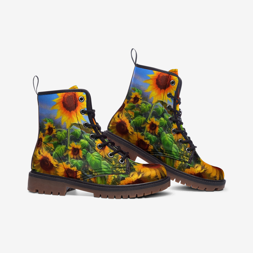 Hippie Art Zone - Blooming Sunflowers on Leather Lightweight Boots for Hippies