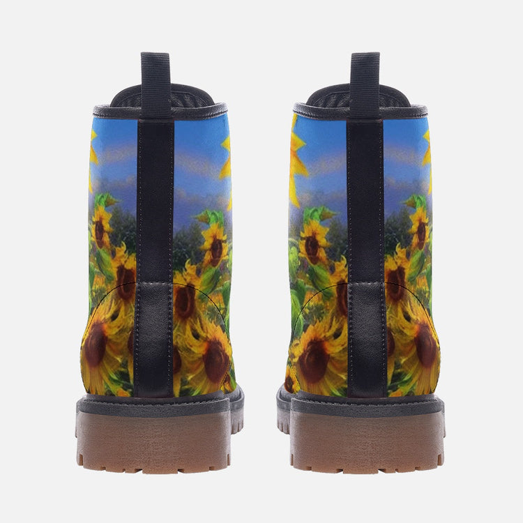 Hippie Art Zone - Blooming Sunflowers on Leather Lightweight Boots for Hippies