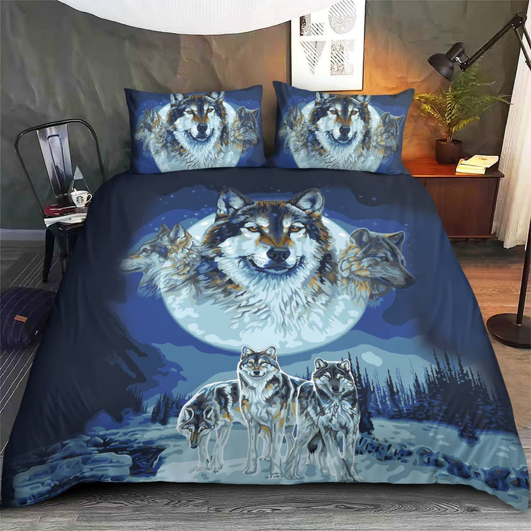 hippieartzone - Native American Snow Wolf Bedding Set