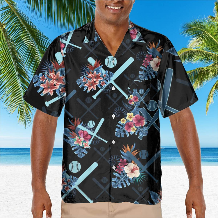 hippieartzone - BLUE BASEBALL BEACH TROPICAL HAWAII SHIRT.