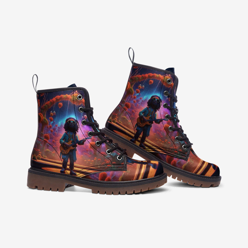 Hippie Art Zone - Hippie Guitarist Leather Lightweight Boots for Hippies
