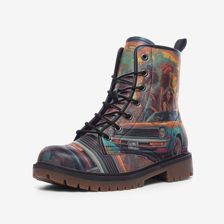 Hippie Art Zone - Bohemian Style, Retro Vibe, Race Fun Leather Lightweight Boots for Hippies