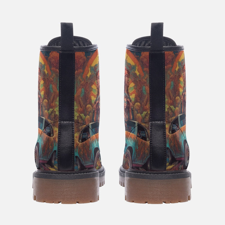 Hippie Art Zone - Bohemian Style, Retro Vibe, Race Fun Leather Lightweight Boots for Hippies