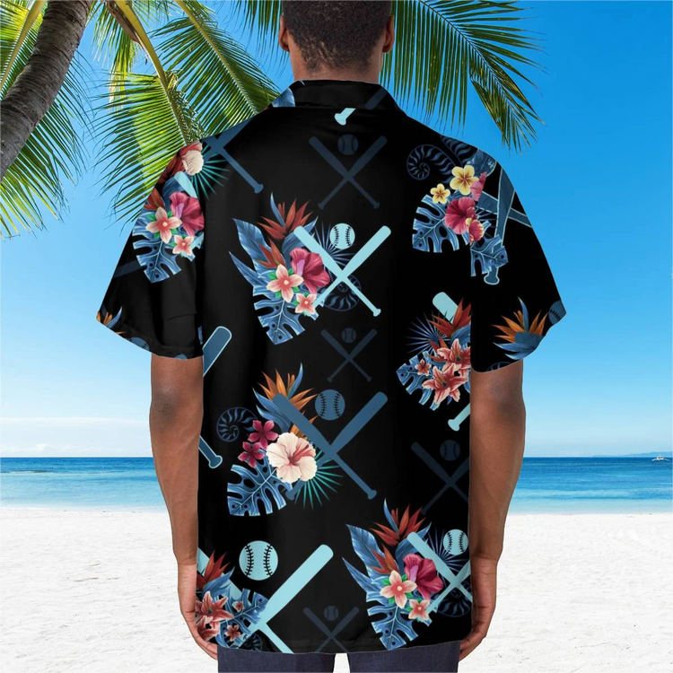 hippieartzone - BLUE BASEBALL BEACH TROPICAL HAWAII SHIRT.