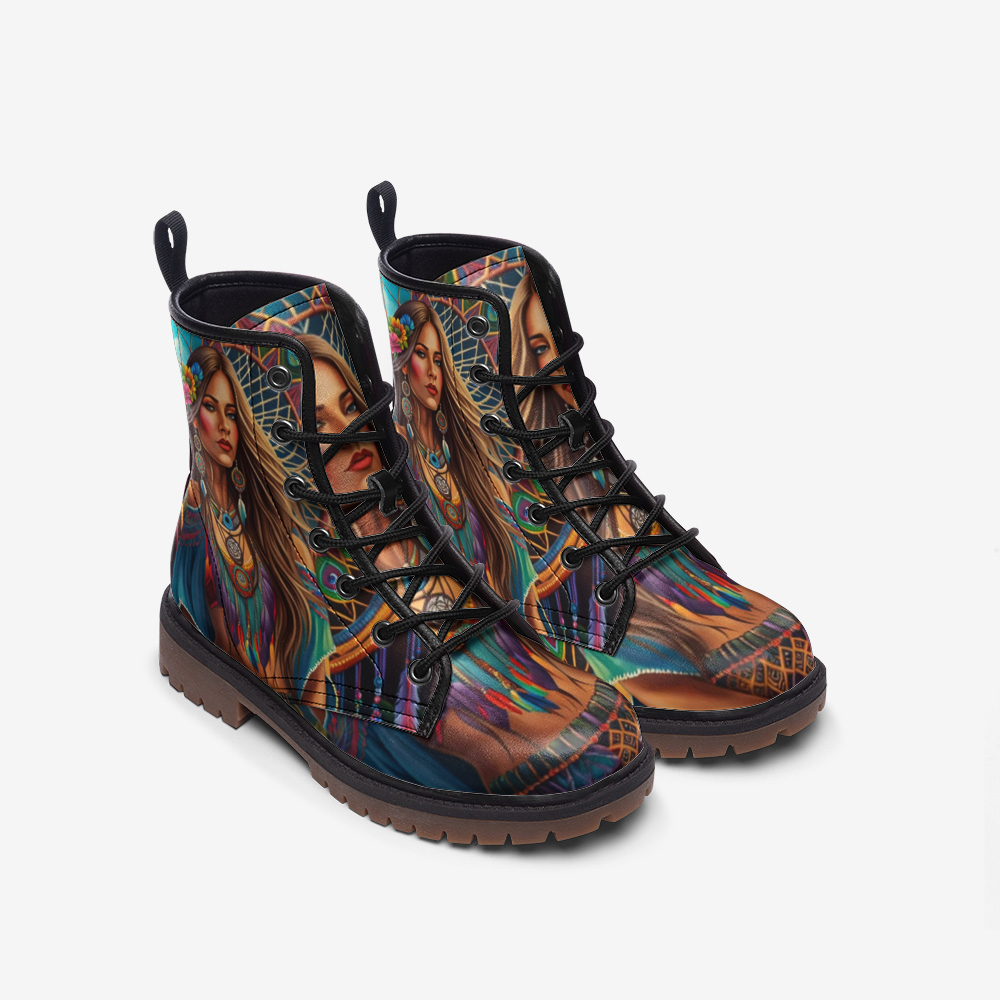 Hippie Art Zone - Signature Bohemian Style Casual Leather Lightweight Boots For Hippies