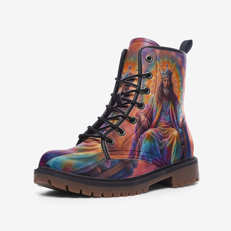 Hippie Art Zone - The King Of Throne, Tie Dye Costume Casual Leather Lightweight Boots For Hippies