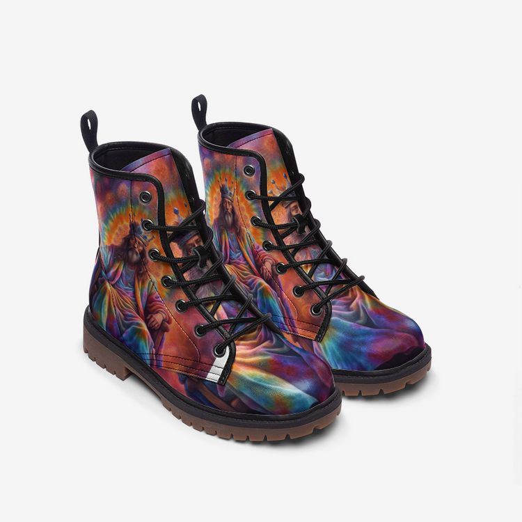 Hippie Art Zone - The King Of Throne, Tie Dye Costume Casual Leather Lightweight Boots For Hippies