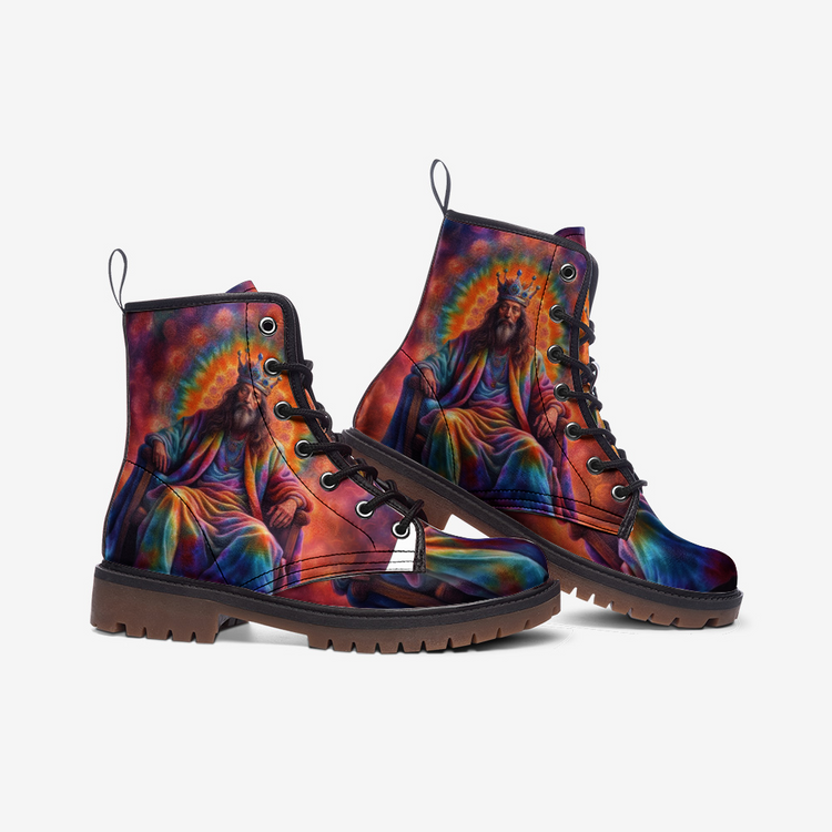 Hippie Art Zone - The King Of Throne, Tie Dye Costume Casual Leather Lightweight Boots For Hippies