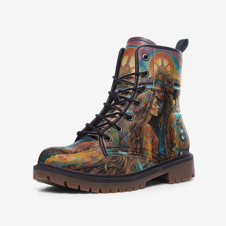 Hippie Art Zone - Hippie Couple Casual Leather Lightweight Boots For Hippies