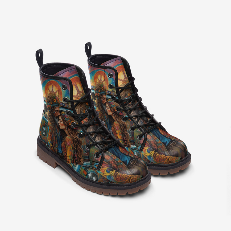 Hippie Art Zone - Hippie Couple Casual Leather Lightweight Boots For Hippies