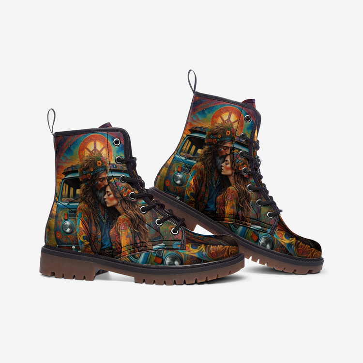 Hippie Art Zone - Hippie Couple Casual Leather Lightweight Boots For Hippies