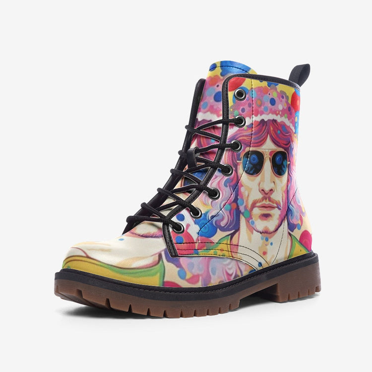 Hippie Art Zone - Bohemian Man, Vintage Pink Hairstyle Casual Leather Lightweight Boots For Hippies