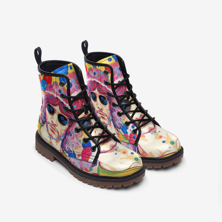 Hippie Art Zone - Bohemian Man, Vintage Pink Hairstyle Casual Leather Lightweight Boots For Hippies