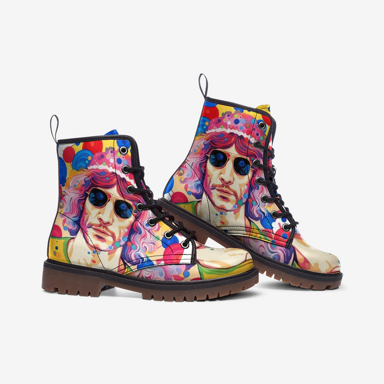 Hippie Art Zone - Bohemian Man, Vintage Pink Hairstyle Casual Leather Lightweight Boots For Hippies