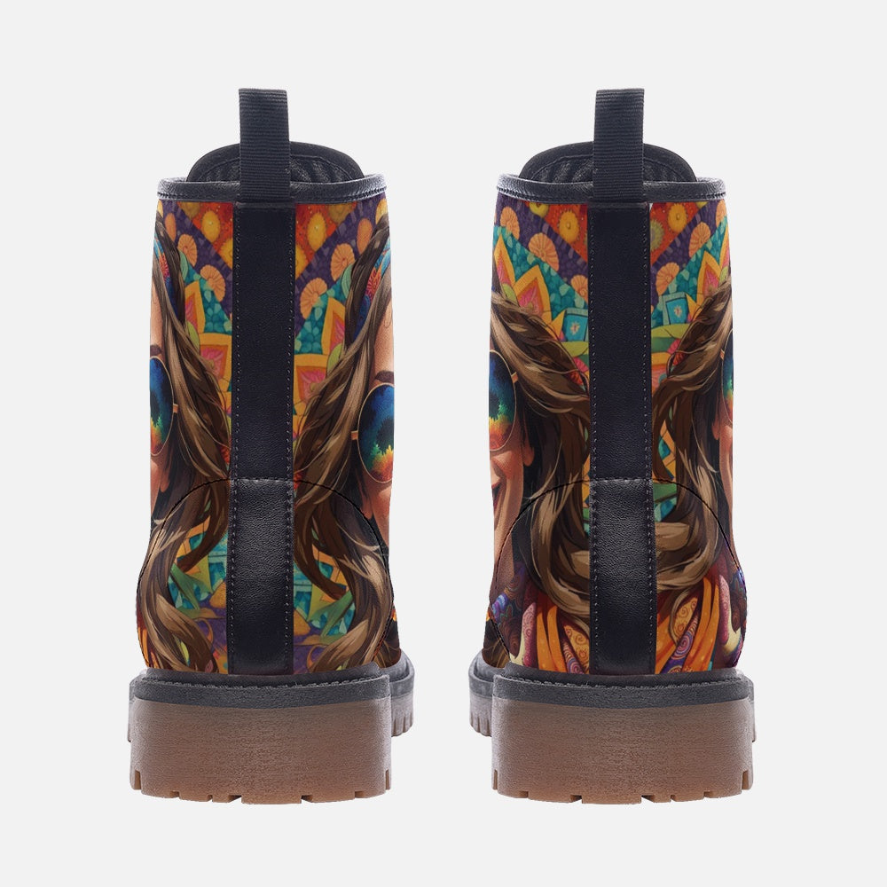 Hippie Art Zone - Bright Smile For A New Day, Smiling Face Casual Leather Lightweight Boots For Hippies