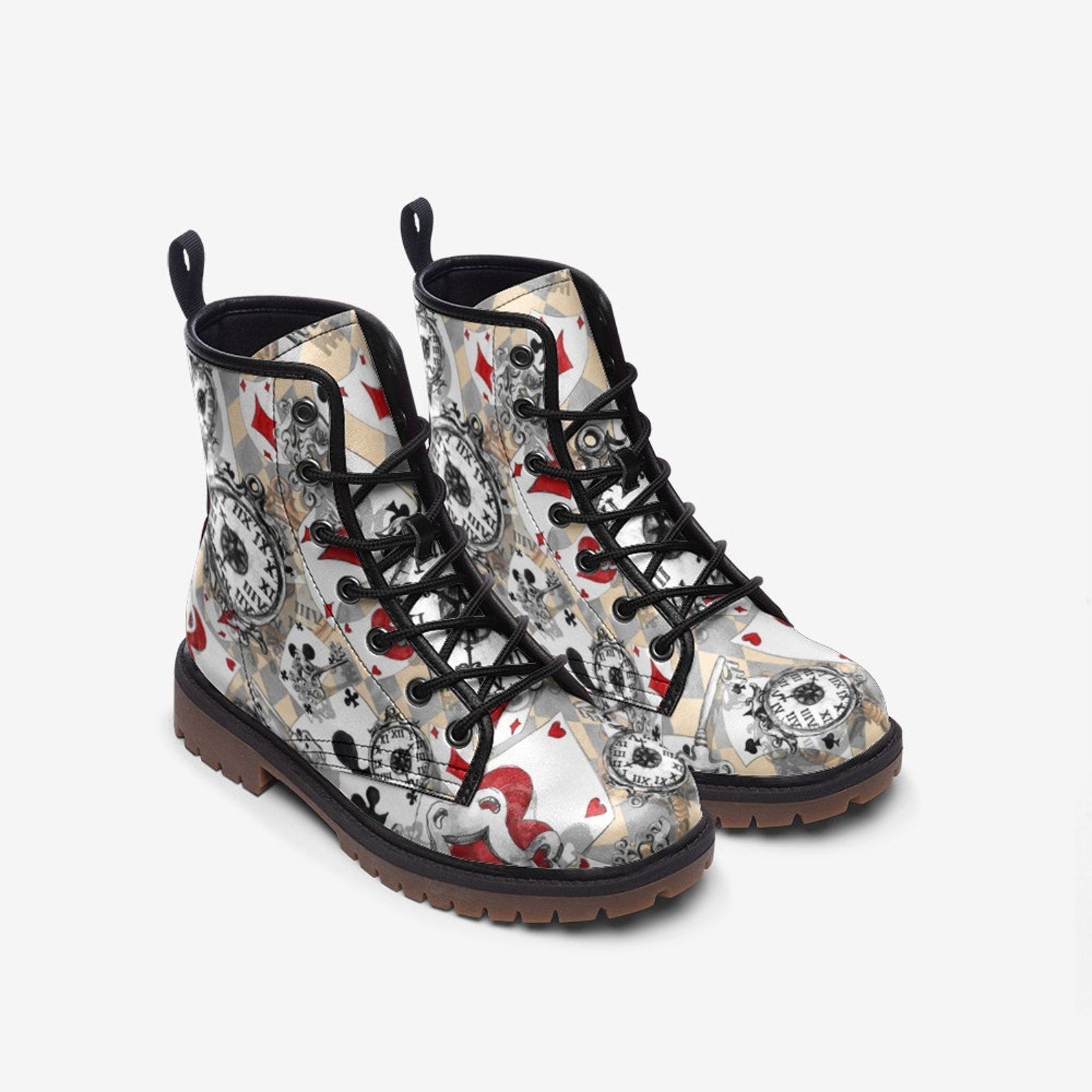 Hippie Art Zone - Alice in Wonderland Inspired Vegan Leather Combat Boots For Hippies