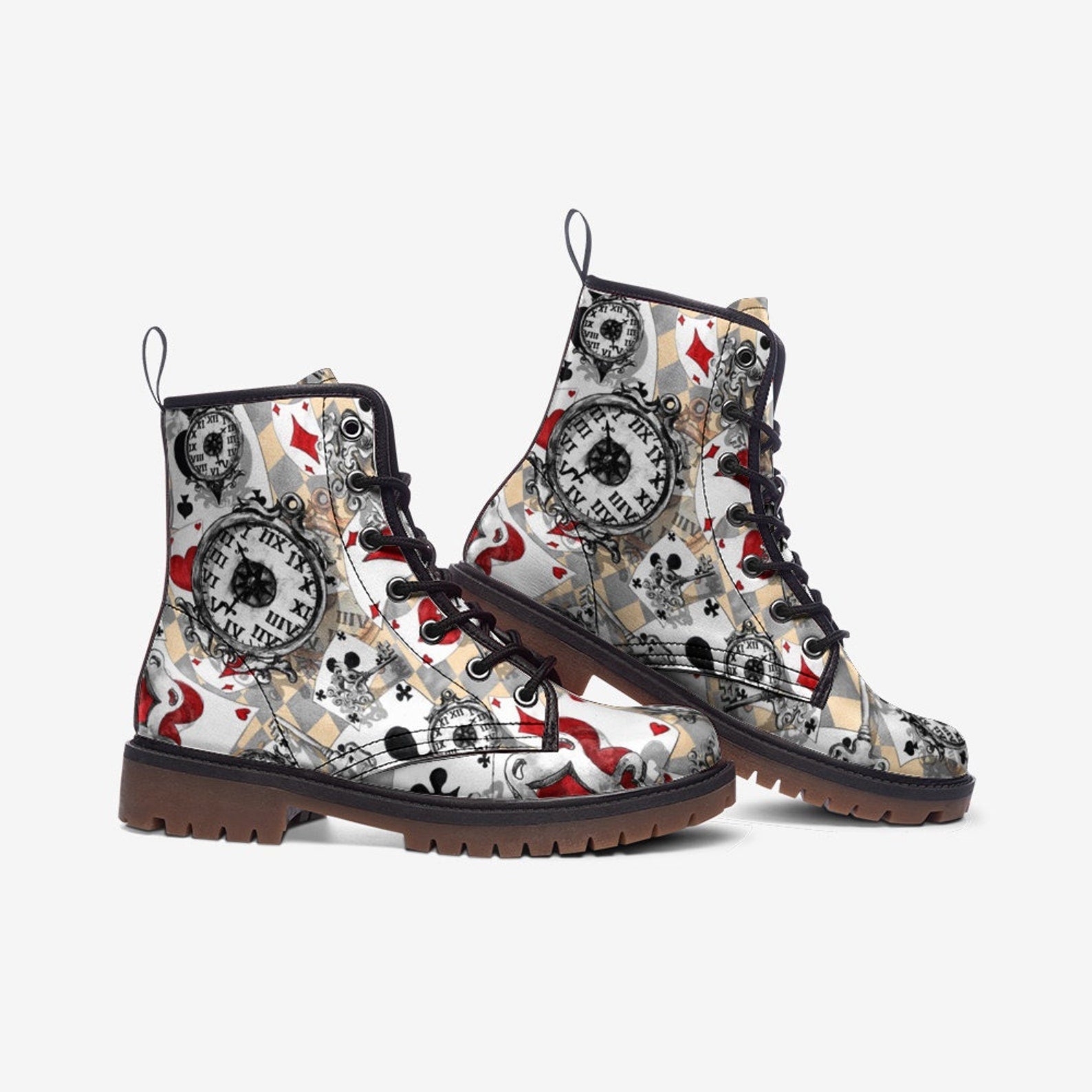 Hippie Art Zone - Alice in Wonderland Inspired Vegan Leather Combat Boots For Hippies