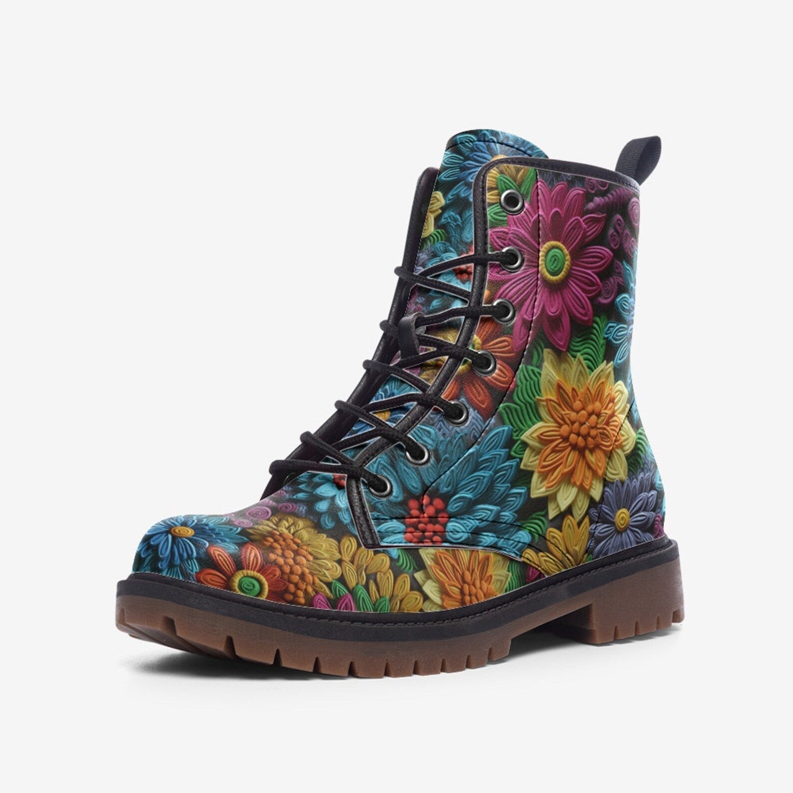 Hippie Art Zone - Bright Floral Casual Faux Leather Lightweight Boots| Unique Boots For Hippies
