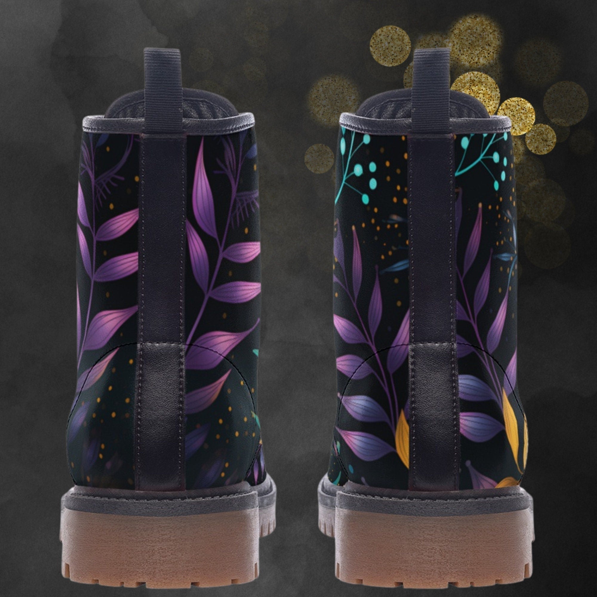 Hippie Art Zone - Colorful Leaves Painted Shoes, Floral Unisex Spring Summer Fall Winter Light Leather Boots For Hippies