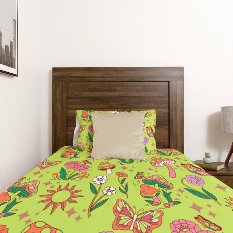 Hippie Art Zone - Bohemian Cottage Core, Green Forest Bedding Set For Hippies