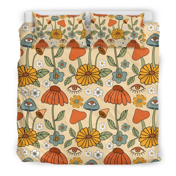 Hippie Art Zone - Mushroom Duvet Cover, Boho Flower Bedding, Bedding Set For Hippies