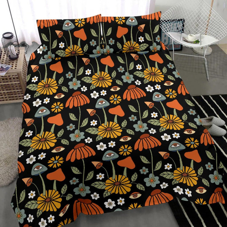 Hippie Art Zone - Mushroom Bedding, Dark Cottagecore Bedding, Bedding Set For Hippies