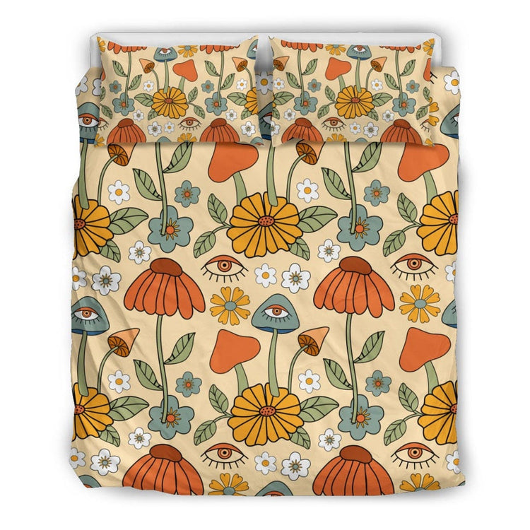 Hippie Art Zone - Mushroom Duvet Cover, Boho Flower Bedding, Bedding Set For Hippies
