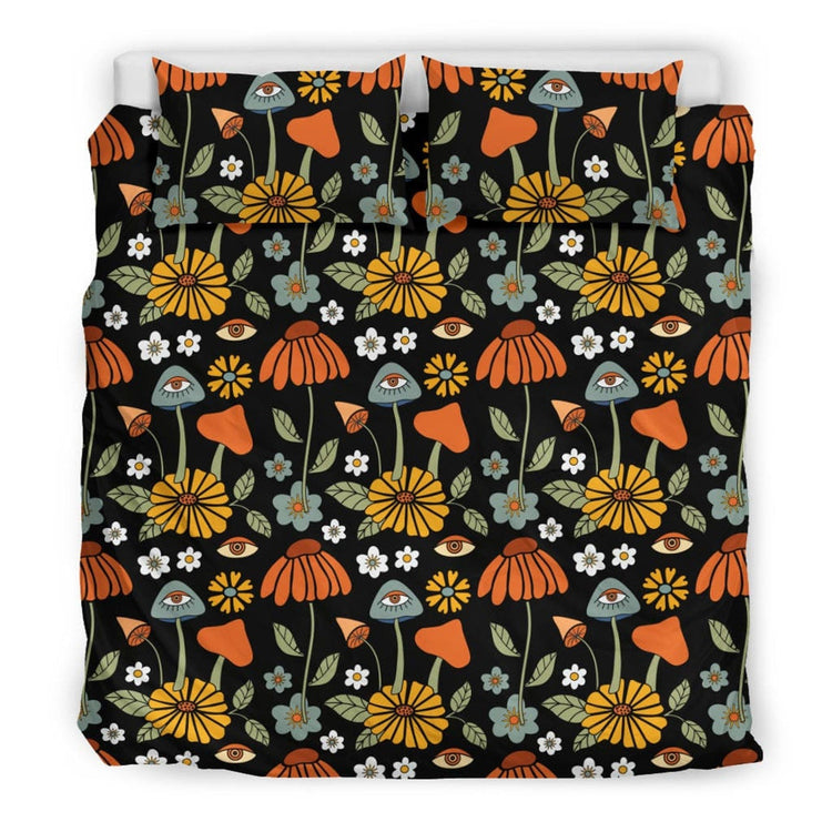 Hippie Art Zone - Mushroom Bedding, Dark Cottagecore Bedding, Bedding Set For Hippies